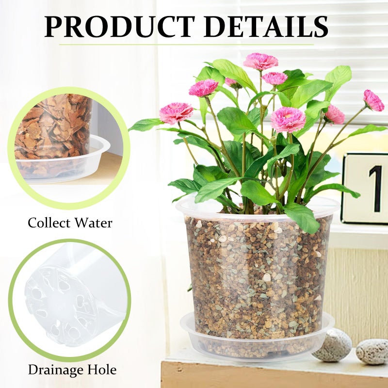 DUNPUTE 40 Pack 4/5/6/7 Inch Clear Nursery Pots with Drainage and Saucer  Clear Plastic Planter Pots for Plants  Flexible Seed Starting Pots for Succulents  Small Herbs  Annual Flowers - Image 3